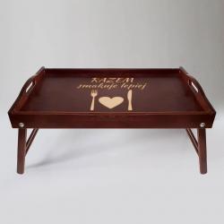 Koszulkowy Razem smakuje lepiej - drewniana taca śniadaniowa z grawerem 2