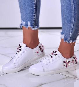 Pantofelek24 Modne damskie trampki z kamieniami Białe /D1-3 10846 T128/ 36 3