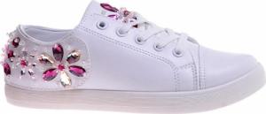 Pantofelek24 Modne damskie trampki z kamieniami Białe /D1-3 10846 T128/ 36 5