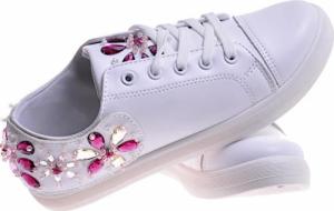 Pantofelek24 Modne damskie trampki z kamieniami Białe /D1-3 10846 T128/ 36 7