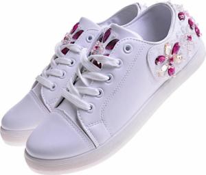 Pantofelek24 Modne damskie trampki z kamieniami Białe /D1-3 10846 T128/ 36 8