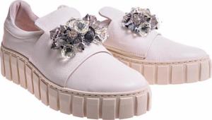 Pantofelek24 Beżowe skórzane damskie trampki creepersy /F8-2 11728 N0200/ 40 11