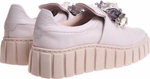 Pantofelek24 Beżowe skórzane damskie trampki creepersy /F8-2 11728 N0200/ 40 12