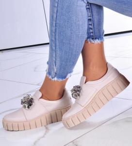 Pantofelek24 Beżowe skórzane damskie trampki creepersy /F8-2 11728 N0200/ 40 2