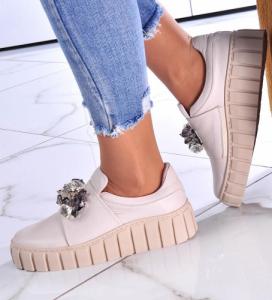 Pantofelek24 Beżowe skórzane damskie trampki creepersy /F8-2 11728 N0200/ 40 3