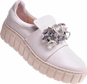 Pantofelek24 Beżowe skórzane damskie trampki creepersy /F8-2 11728 N0200/ 40 4