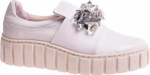 Pantofelek24 Beżowe skórzane damskie trampki creepersy /F8-2 11728 N0200/ 40 5