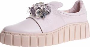 Pantofelek24 Beżowe skórzane damskie trampki creepersy /F8-2 11728 N0200/ 40 6