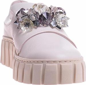 Pantofelek24 Beżowe skórzane damskie trampki creepersy /F8-2 11728 N0200/ 40 8