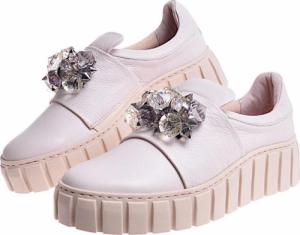 Pantofelek24 Beżowe skórzane damskie trampki creepersy /F8-2 11728 N0200/ 40 10