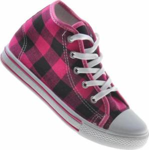 Pantofelek24 Wysokie damskie trampki z tkaniny w kratkę FUKSJA /E5-2 7629 S097/ 41 1