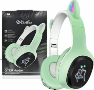 Słuchawki Techonic Kocie Uszy LED RGB Zielone 1