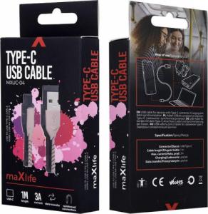 Kabel USB Techonic TelForceOne Maxlife kabel MXUC-04 USB - USB-C 1,0 m 3A różowy 2
