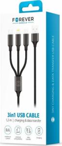 Kabel USB Techonic Forever kabel 3w1 USB - Lightning + USB-C + microUSB 1,0 m 2A czarny 2