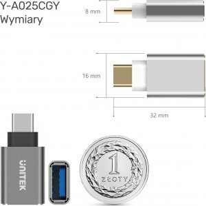 Adapter USB Unitek USB-C - USB Srebrny  (Y-A025CGY) 8