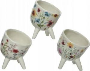 Kaemingk Doniczka ceramiczna w kwiaty na nóżkach mix wzorów 1