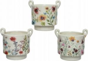 Kaemingk Doniczka ceramiczna z uszami w kwiaty mix wzorów 11 cm 1