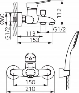 Bateria wannowa Ferro BAT. ISSO WANNOWA ŚCIENNA Z ZESTAWEM NATRYSKOWYM, CHROM FERRO// BF.BIS11 2