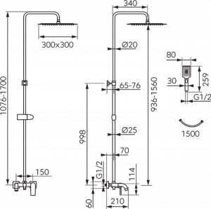 Zestaw prysznicowy Ferro NP80-BAQ13U DESZCZOWNIA ALGEO Z NATRYSKIEM I BATERIĄ WANNOWĄ, CHROM FERRO // N.00.ALGEO-ZESTAW-NAT-WAN-CHR 2