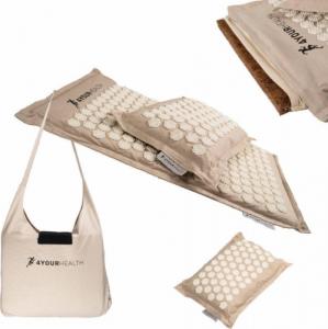 4yourhealth 4YH Mata do akupresury z kolcami + poduszka EKO beżowo-biała 68cm x 36cm 1