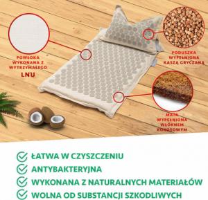 4yourhealth 4YH Mata do akupresury z kolcami + poduszka EKO beżowo-biała 68cm x 36cm 11