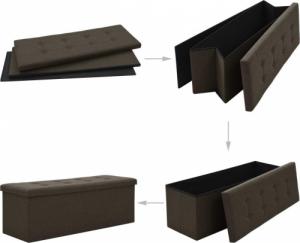 vidaXL vidaXL Składana ławka ze schowkiem, ciemnobrązowa, sztuczny len 5