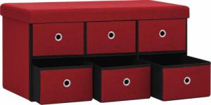 vidaXL vidaXL Składana ławka ze schowkiem, bordo, 76x38x38 cm, sztuczny len 6