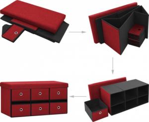 vidaXL vidaXL Składana ławka ze schowkiem, bordo, 76x38x38 cm, sztuczny len 7