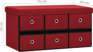 vidaXL vidaXL Składana ławka ze schowkiem, bordo, 76x38x38 cm, sztuczny len 10