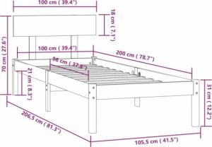 vidaXL vidaXL Rama łóżka, szara, lite drewno sosnowe, 100 x 200 cm 9