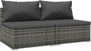 vidaXL vidaXL 2-cz. zestaw wypoczynkowy do ogrodu, poduszki, rattan PE, szary 2