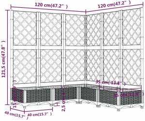 vidaXL vidaXL Donica ogrodowa z kratką, ciemnoszara, 120x120x121,5 cm, PP 8