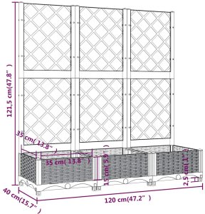 vidaXL vidaXL Donica ogrodowa z kratką, ciemnoszara, 120x40x121,5 cm, PP 8