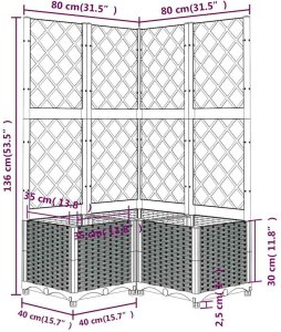 vidaXL vidaXL Donica ogrodowa z kratką, ciemnoszara, 80x80x136 cm, PP 8