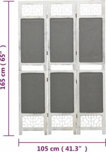 vidaXL Parawan 3-panelowy, szary, 105 x 165 cm, tkanina 7