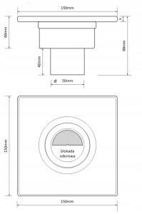 AKCES 11313 KRATKA ŚCIEKOWA AXUS PIONOWA FI 50 , 360ST. BLOKADA ODOROWA , RUSZT I RAMKA NIERDZEWNA MAT 150X150MM, BLISTER Z ZAWIESZKĄ // S.KRAT-A.15X15-PION-50/NI/MAT 2