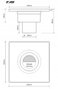 AKCES 11313 KRATKA ŚCIEKOWA AXUS PIONOWA FI 50 , 360ST. BLOKADA ODOROWA , RUSZT I RAMKA NIERDZEWNA MAT 150X150MM, BLISTER Z ZAWIESZKĄ // S.KRAT-A.15X15-PION-50/NI/MAT 3