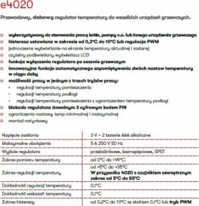 Euroster Przewodowy, dobowy regulator temperatury e4020 3