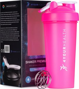 4yourhealth Shaker Premium 600 ml ze sprężyną i zamkiem CLIC różowy 1