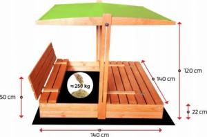 SunWood Piaskownica Drewniana Daszkiem Zamykana 140 Kolory 4
