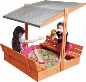 SunWood Piaskownica zamykana z daszkiem i ławkami 120X120 2