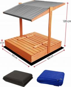 SunWood Piaskownica zamykana z daszkiem i ławkami 120X120 3