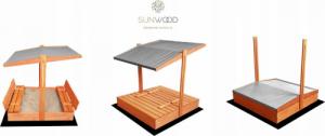 SunWood Piaskownica zamykana z daszkiem i ławkami 120X120 4