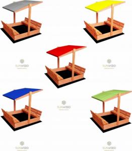 SunWood Piaskownica zamykana z daszkiem i ławkami 120X120 6