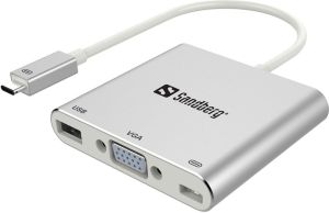 Adapter USB Sandberg USB-C D-Sub (VGA), Srebrny (136-01) 1