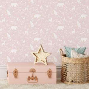 Pastelowe Love Tapeta w rolce - Forest Animals Pink 1