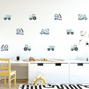 Pastelowe Love Pojazdy budowlane niebieskie - Naklejka na ścianę 1