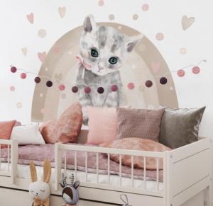 Pastelowe Love Kot - Naklejka na ścianę 1