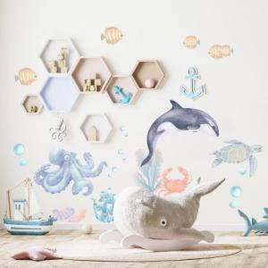 Pastelowe Love Morskie zwierzęta II - Naklejka na ścianę 1