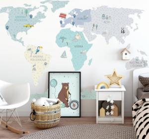 Pastelowe Love Mapa świata miętowa S - Naklejka na ścianę 1